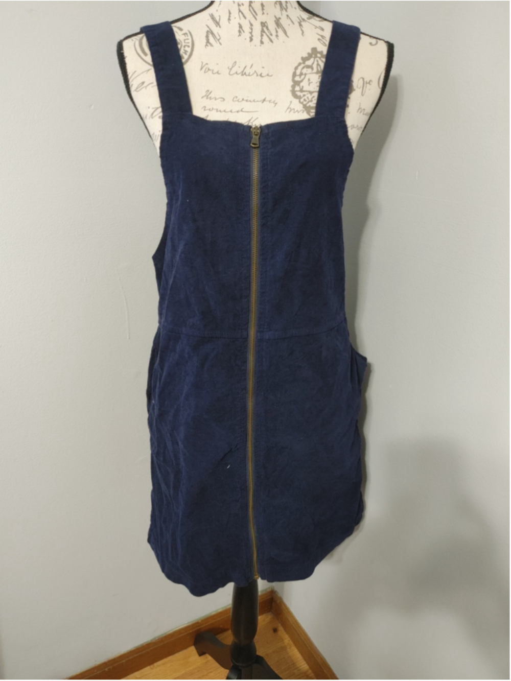 Women's Don't Ask Why Corduroy Overall Dress/Romper Full Zip, Navy Blue OS